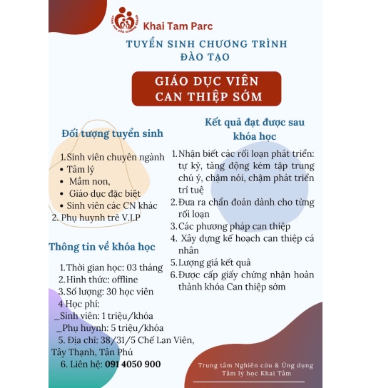 Khóa đào tạo Giáo dục viên Can thiệp sớm