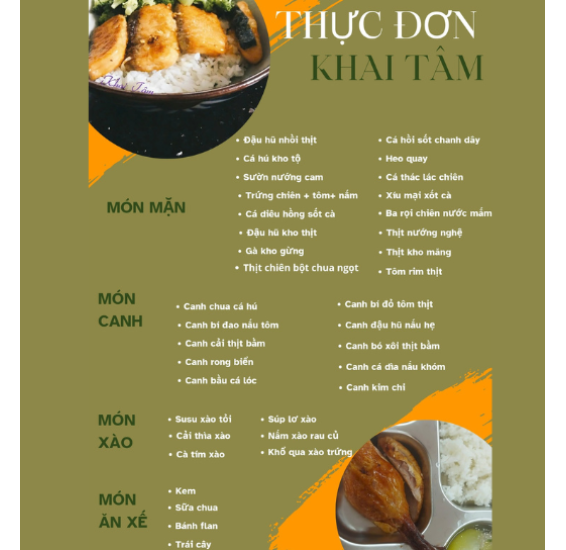 Thực đơn Khai Tâm