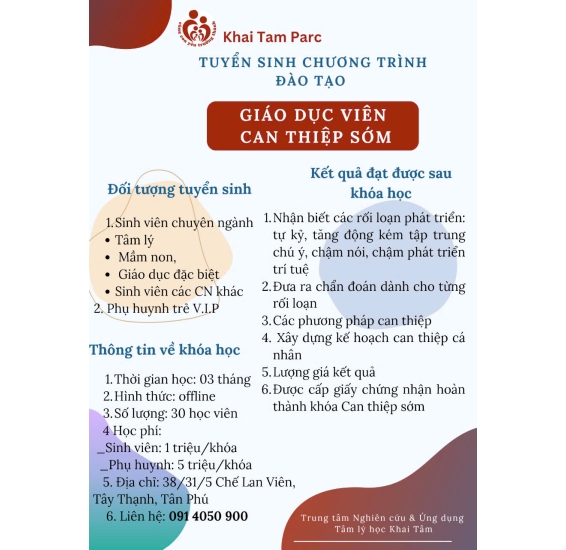 Khóa đào tạo Giáo dục viên Can thiệp sớm